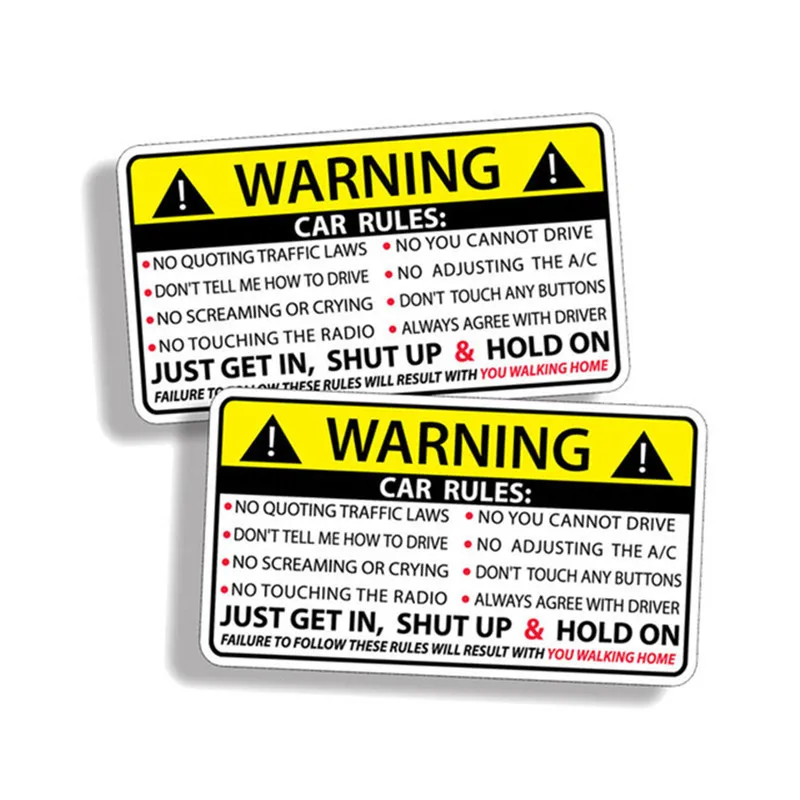 

15x10cm Car Safety Warning Rules Decal PVC Sticker For VW Audi Honda BMW Toyota Ford Dashboard Seat Trunk Windshield Body Window