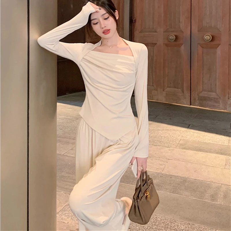 Женская Повседневная Свободная одежда шикарные топы и широкие брюки Осенний