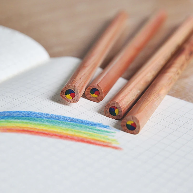 

7Pcs Rainbow Jumbo Multicolor Pencil Natural Wood Pens Set Art Drawing Graffiti