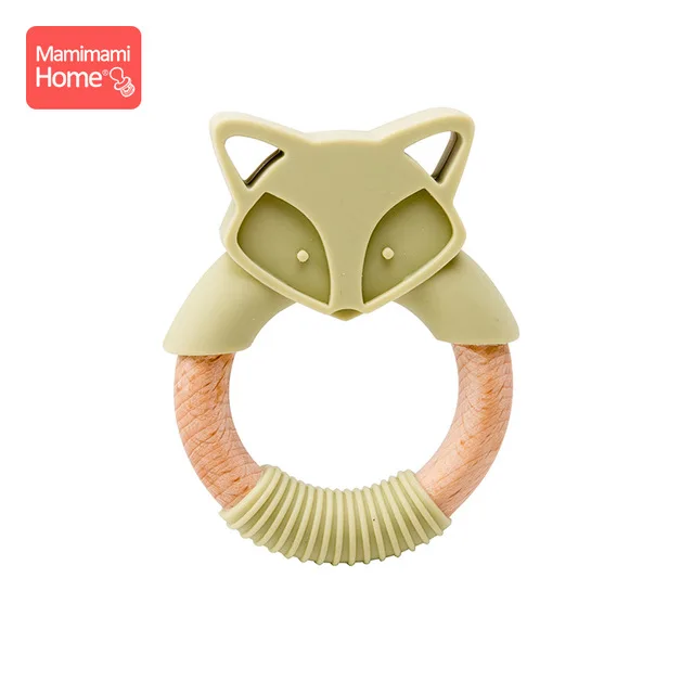Mamihome Baby Wooden Teether Animal Ring Silicone Rodent Beech Wooden Blank Rabbit Ears baby products Toys Pacifier Pendant Gift