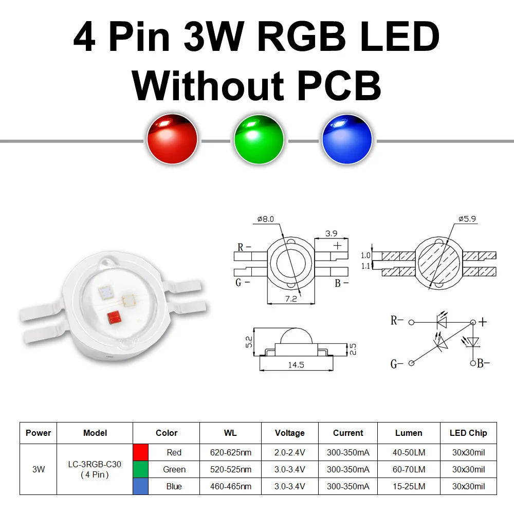 3 Вт 9 RGB Мощный светодиодный чип COB 1 4 6-контактный с печатной платой полноцветный