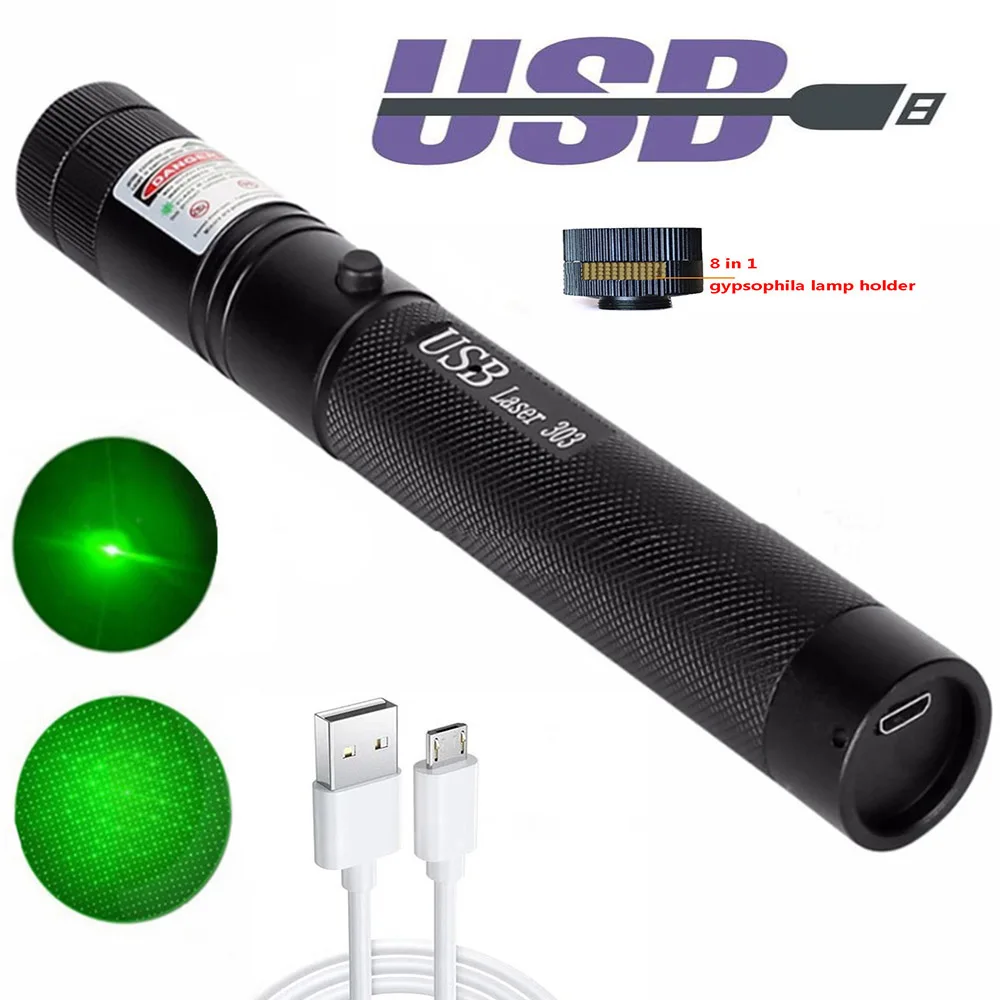 USB перезаряжаемая Зеленая лазерная указка 532 нм ультрадлинное излучение