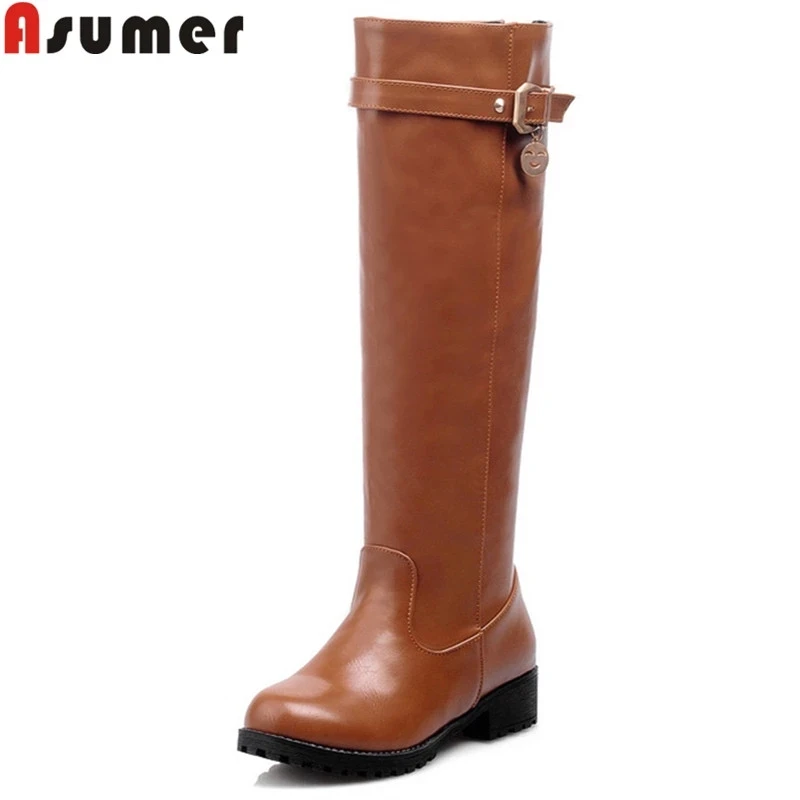 ASUMER/Большие размеры 34-43, модные сапоги до колена женская обувь без застежки с круглым носком ботинки Осень-зима женские ботинки г. Новинка