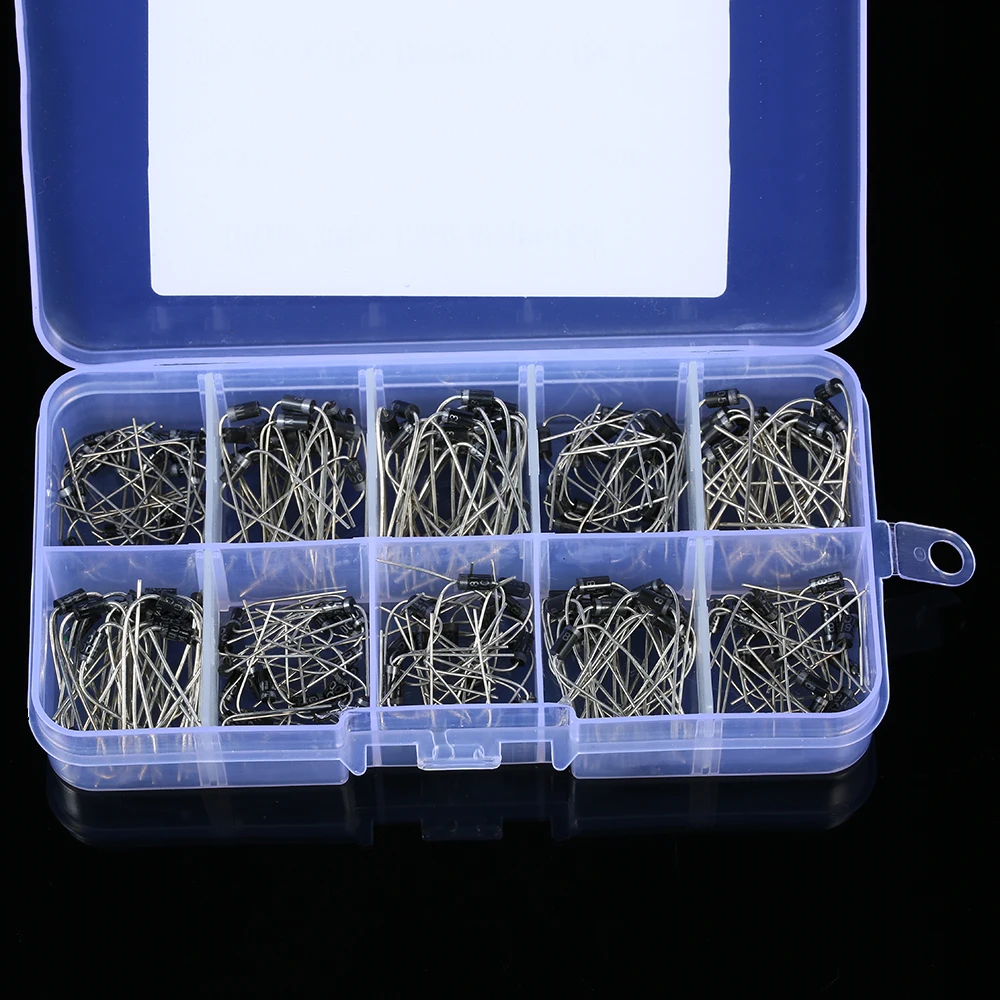 10Values 200pcs Rectifier Diode Schottky Assortment Electronic Kit 1N4001~1N4007 1N5817 1N5818 1N5819 With Storage Box | Инструменты