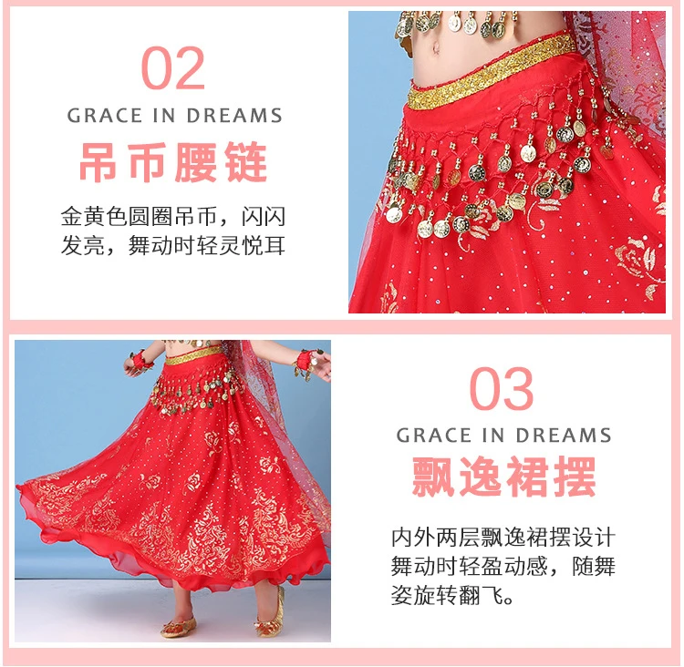 New Style Kids Belly Dancing Indian Dance Costume Set Sari Bollywood Children Outfit Chiffon Performance Clothes | Тематическая