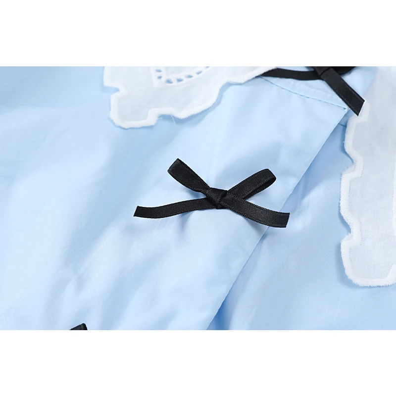 

Vintage Japanese Sweet Cute Bow Shirt Women 2021 Summer New Lace Collar Drawstring Korean Style Puff Sleeve Blouse Tops Female