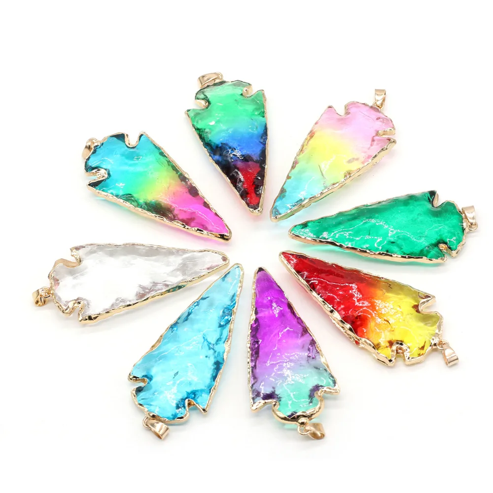

Natural Crystal Pendant Colorful Triangle Quartz Raw Crystals Charms Pendant for Women Jewelry Making DIY Necklace Size 28x54mm
