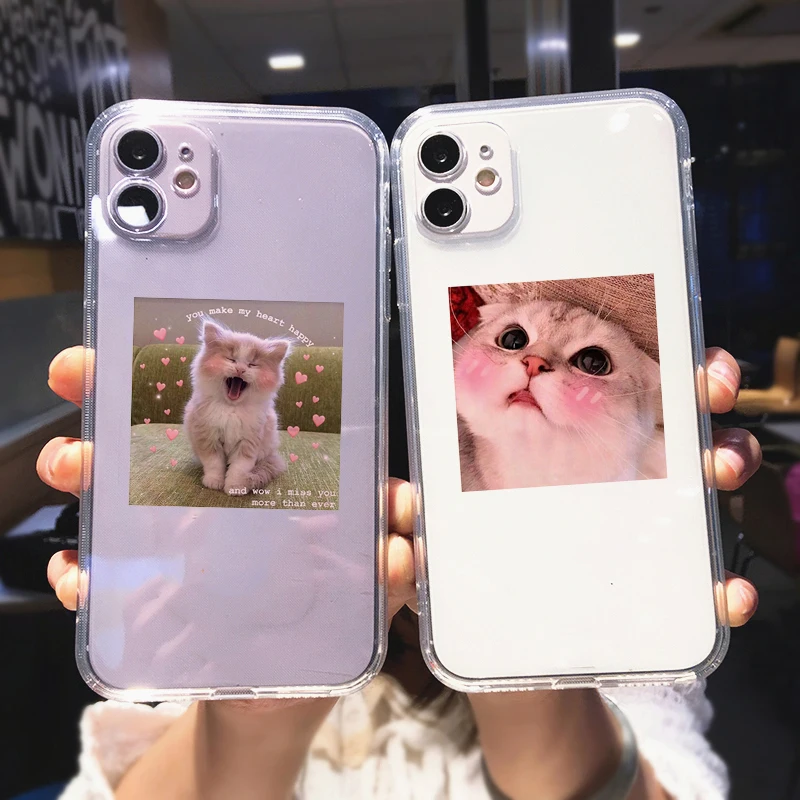Чехол Kawaii с милым котом для Iphone 12 Pro Max мягкие прозрачные чехлы 11 XR 7 8 SE 2020 X Xs 6 6s Plus
