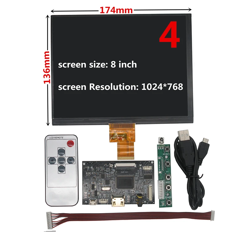 8-дюймовый 1024*768 HDMI экран ЖК-дисплей с платой драйвера монитор для Raspberry Pi B + 2 3