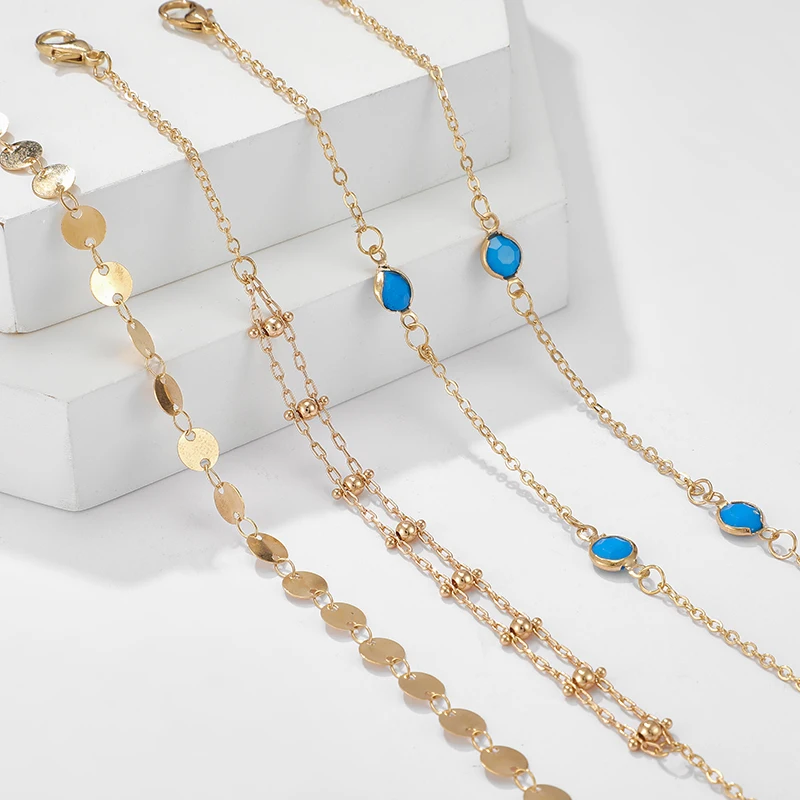 Золотая цепочка для ног Tocona в богемном стиле 4 шт./компл. браслеты с кристаллами и