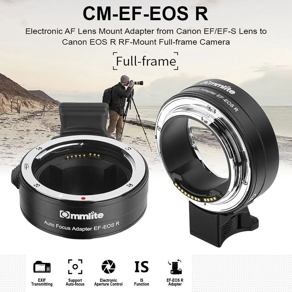 Commlite CM-EF-EOS R Electronic AF Lens Mount Adapter for Canon EF/EF-S lens to EOS R RF Mount Full-Frame Camera