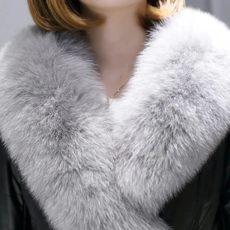 Luxury Black Faux leather Jacket Woman Winter fur Coat From Artificial Faux Mink Fur Coat Female Slim Oversize Fur Collar Coats enlarge