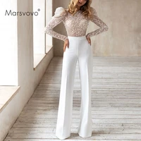 lace jumpsuit backless sexy 3d flower trousers long sleeve wedding party elegant womens jumpsuit perspective top white pants