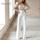 Кружевной комбинезон с открытой спиной, сексуальные 3D брюки с цветочным принтом, элегантный женский комбинезон для свадебной вечеринки с длинным рукавом, прозрачный топ + белые брюки