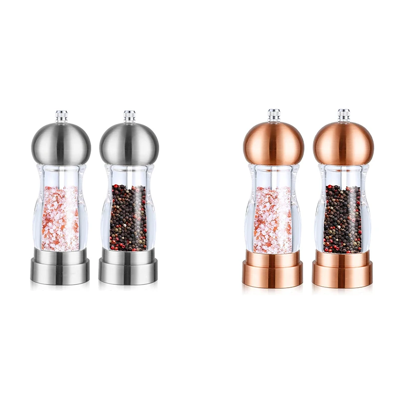 

Salt and Pepper Grinder with Ceramic Rotor Refillable Acrylic Pepper Mill Set Easy to Adjust the Coarseness