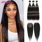 Прямые пучки волос с закрытием бразильские пучки волос с закрытием пучки человеческих волос с закрытием mslyn Remy волосы