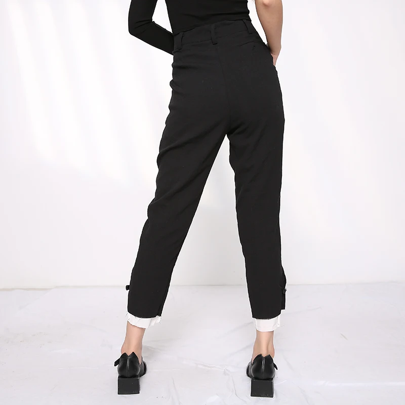 

[EAM] High Waist Black White Split Joint Linen Harem Trousers New Loose Fit Pants Women Fashion Tide Spring Summer 2021 1X00101