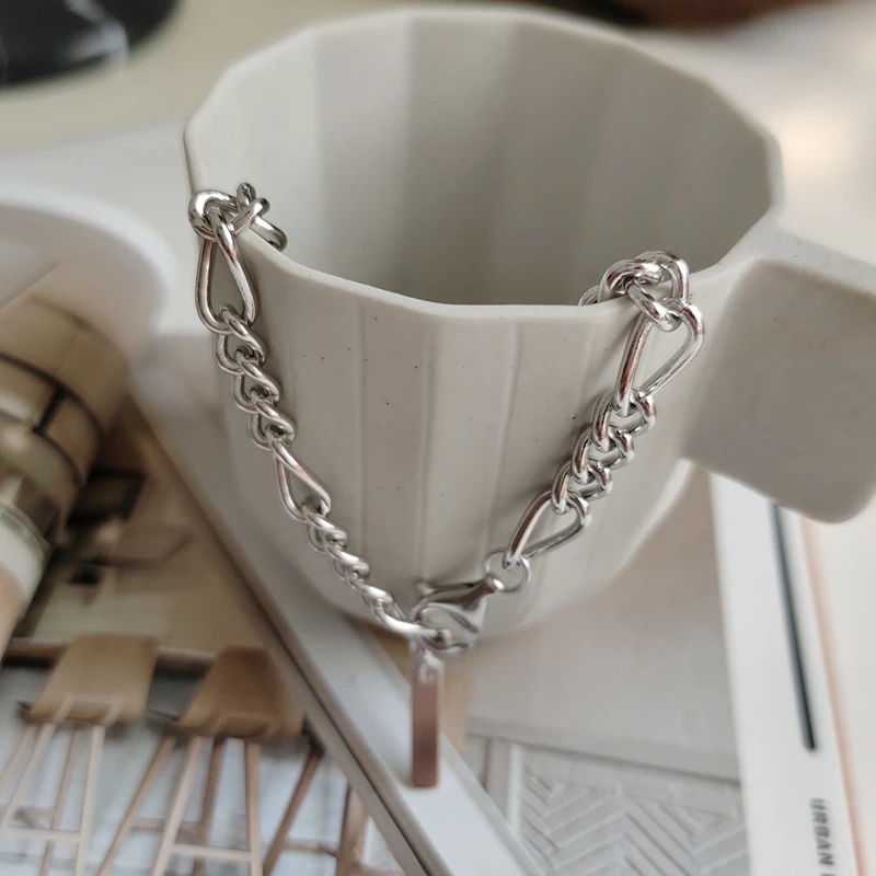 Большая цепочка браслет из стерлингового серебра 925 пробы золотая металлическая