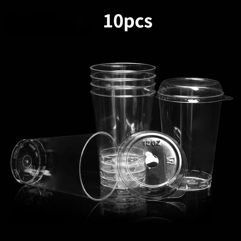 

10pcs solid color thickened 360mlPs hard plastic disposable cup aviation cup beverage juice cup cream Melaleuca cup with lid