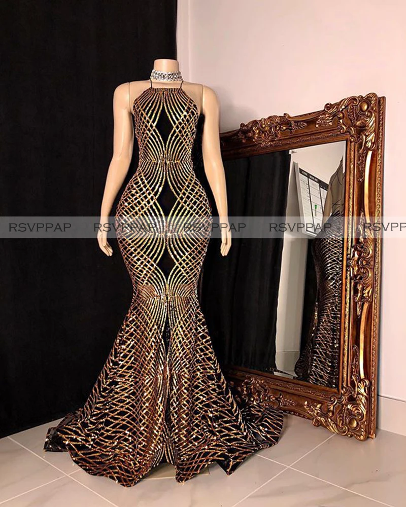 Платье для выпускного вечера длинное платье-русалка с лямкой на шее без рукавов