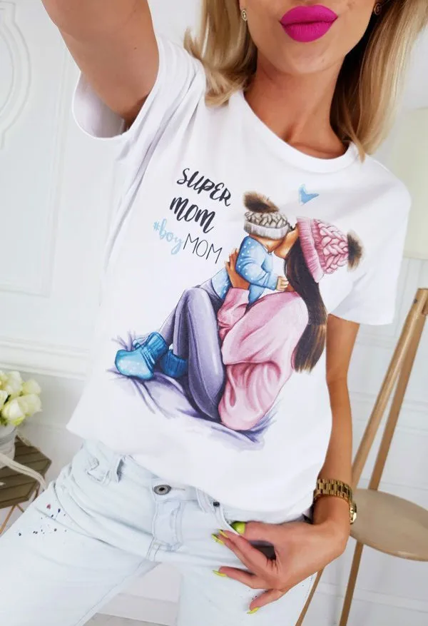 Женская футболка с круглым вырезом повседневные летние топы надписью SUPER MOM 2019 |