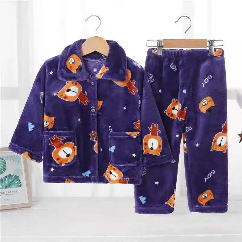 Kids Pajamas Одежда для девочек и мальчиков; сезон осень-зима; фланелевые пижамы для девочек; детские пижамы; одежда для сна для мальчиков; одежда для сна из кораллового флиса; комплект домашней одежды - Цвет: Kids Pajamas