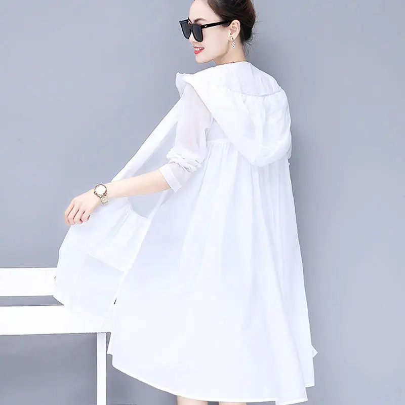 

Spring Summer Long Jacket Women Clothing Casual Hooded Plus Size Coat Female Loose Streetwear Ladies Tops Jacket Solid 4XL Q3948