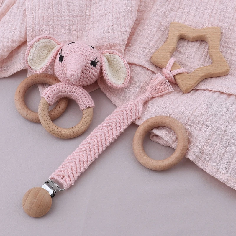 

Wood Clip Handmade Cotton Woven DIY Pacifier Clips Chain Eco-friendly Baby Nursing Dummy Nipple Holder Leash Strap
