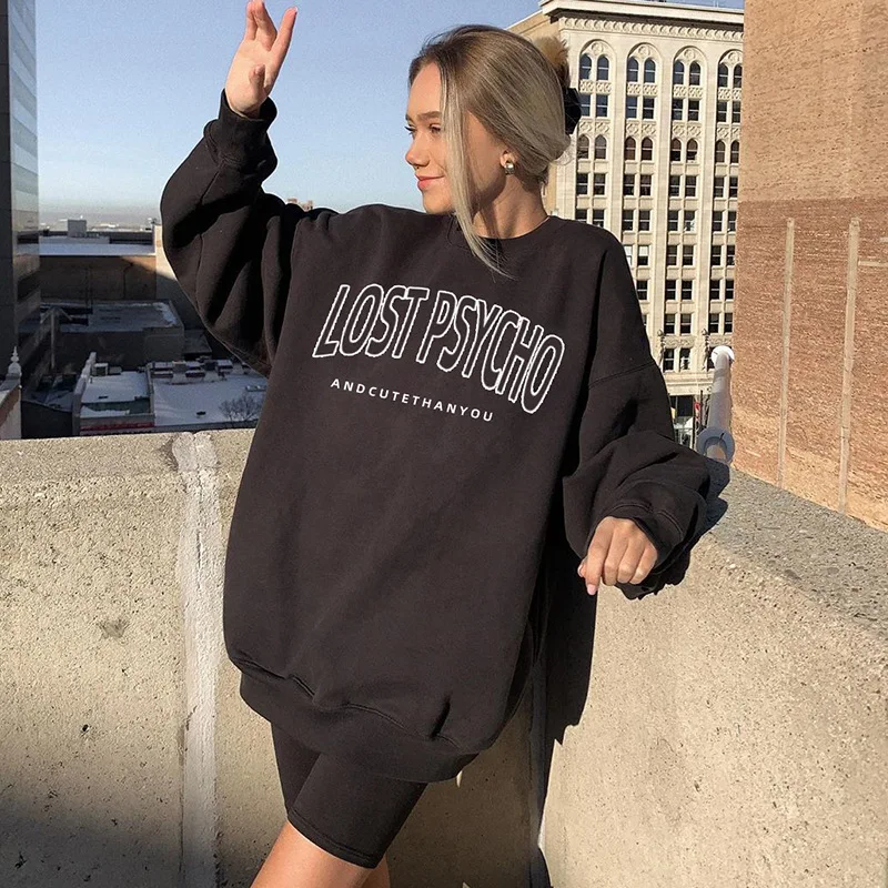 

Hoodie Women's 2021 New Korean Version Simple Full Matching Letter Printing Casual Large Pullover Warm Loose Street Sweatshirt