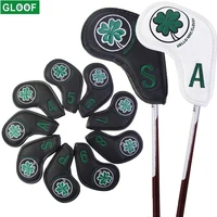 9pcsset golf iron head covers lucky clover golf club protector fit for most brand 456789psa
