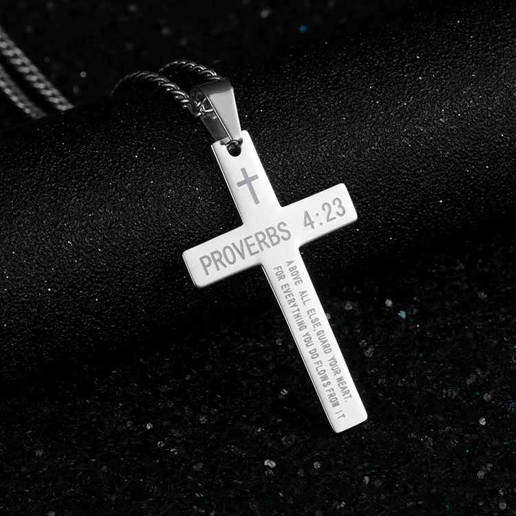 

European and American popular Titanium Steel Cross Christian Bible proverbs religious Necklace trendy men's fashion jewelry