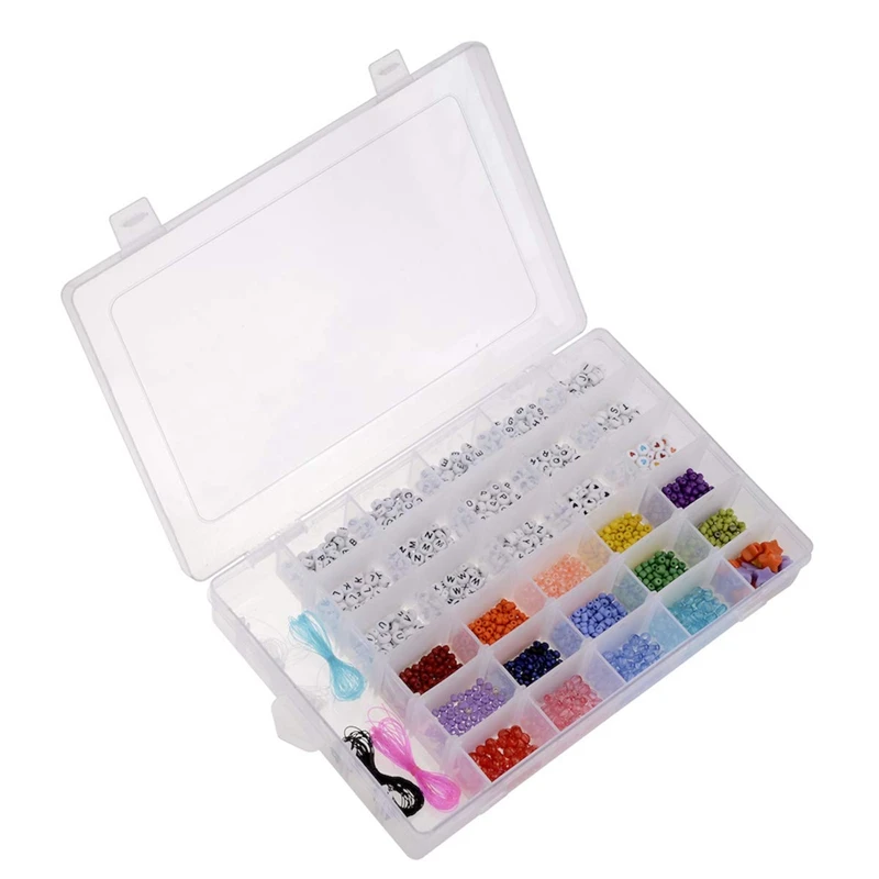 

Beads for Bracelets - Complete DIY Jewelry Making Kit with Colorful Glass Beads, Acrylic Letter Beads, and Elastic Bracelet Stri