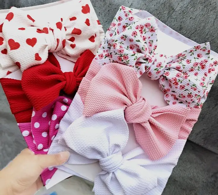 

24PC=8sets/lot Large 7inch Adjustable Waffle Bows Baby Headband 3PC Headband,Girls Floral Prints Knot Bow Baby Turban Head Wraps