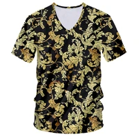 summer fall new golden brown leaves v neck t shirt eu size casual suitable trendy and cool baroque short sleeved plus size ifpd