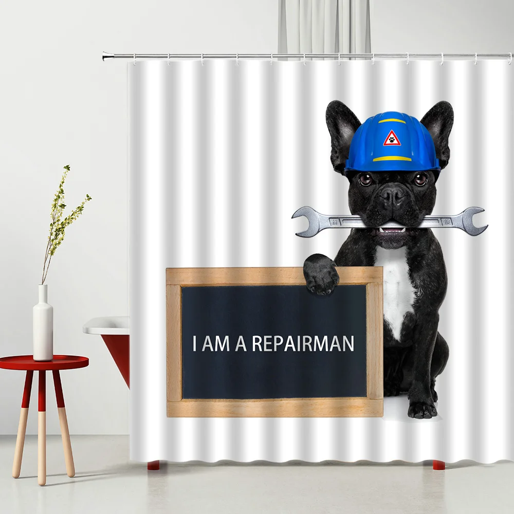 

Cute Shower Curtains Interesting Dogs Ride A Motorcycle Bathroom Decor Home Waterproof Screen Hanging Curtain Multiple Size