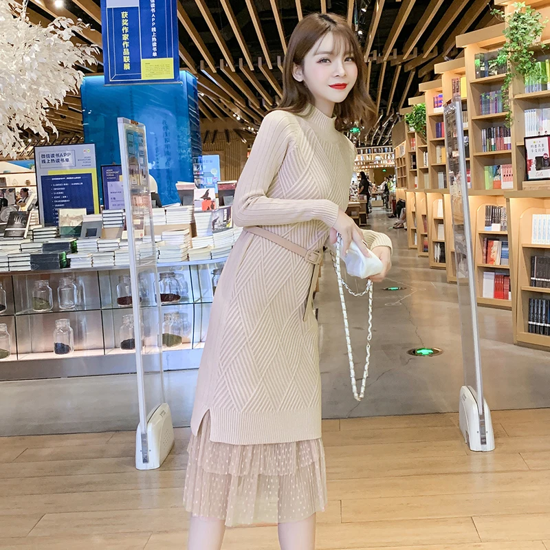 2019 женское элегантное осенне-зимнее платье-свитер однотонное платье с длинными