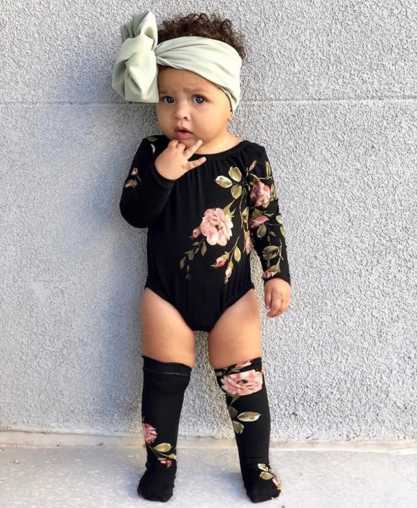 

0-24M Floral Print Baby Clothes Girl Summer Fashion Toddler Baby Rompers+Leg Warmers Long Sleeve New Born Baby Clothes Outfit