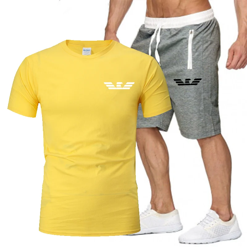 

Men's short sleeve + shorts suit sweat-absorbent breathable sports short-sleeved suit casual short-sleeved 2020 new