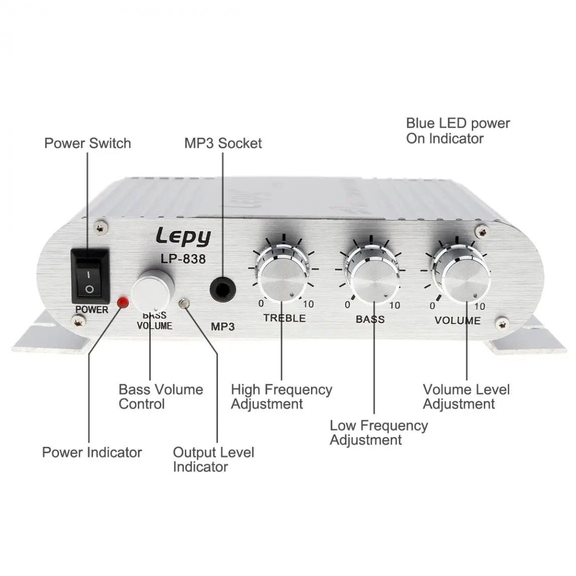 Lepy LP-838 усилитель мощности для автомобиля Hi-Fi 2,1 MP3 радио аудио стерео бас динамик усилитель плеер для мотоцикла дома без вилки питания
