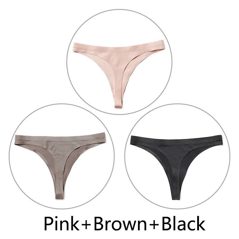 Pink-Brown-Black 3 шт./партия, Сексуальные Бесшовные прозрачные трусики, женские трусики с низкой талией, трусики-стринги, нижнее белье, женские трусы-танга, стринги большого размера - Цвет: Pink-Brown-Black