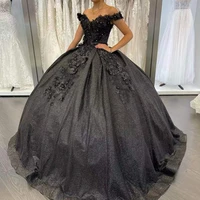 black formal quinceanera dresses ball gowns beading sequin appliques sweetheart off shoulder for sweert girl vestidos de fiesta