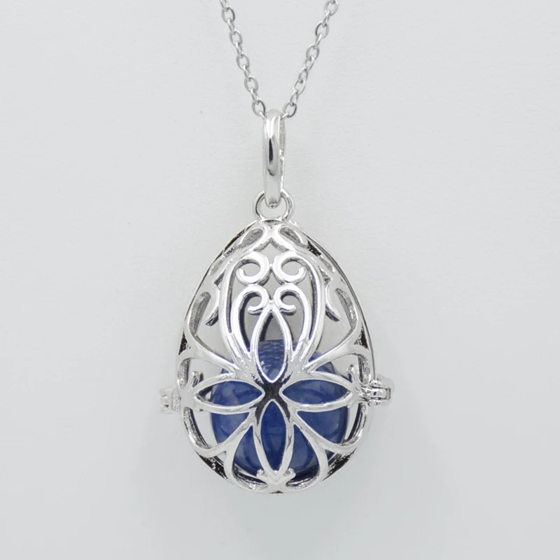 Полый Шарм-клетка в форме яйца горка-медальон кулон ожерелье с натуральным