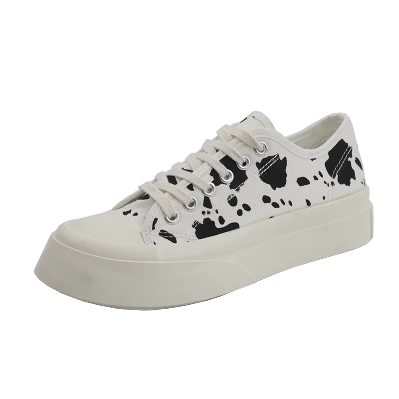

Canvas Women's Shoes 2022 Korean Retro College Style Cow Pattern Ugly Cute Increase Thick Soled Flat Casual Women Shoes