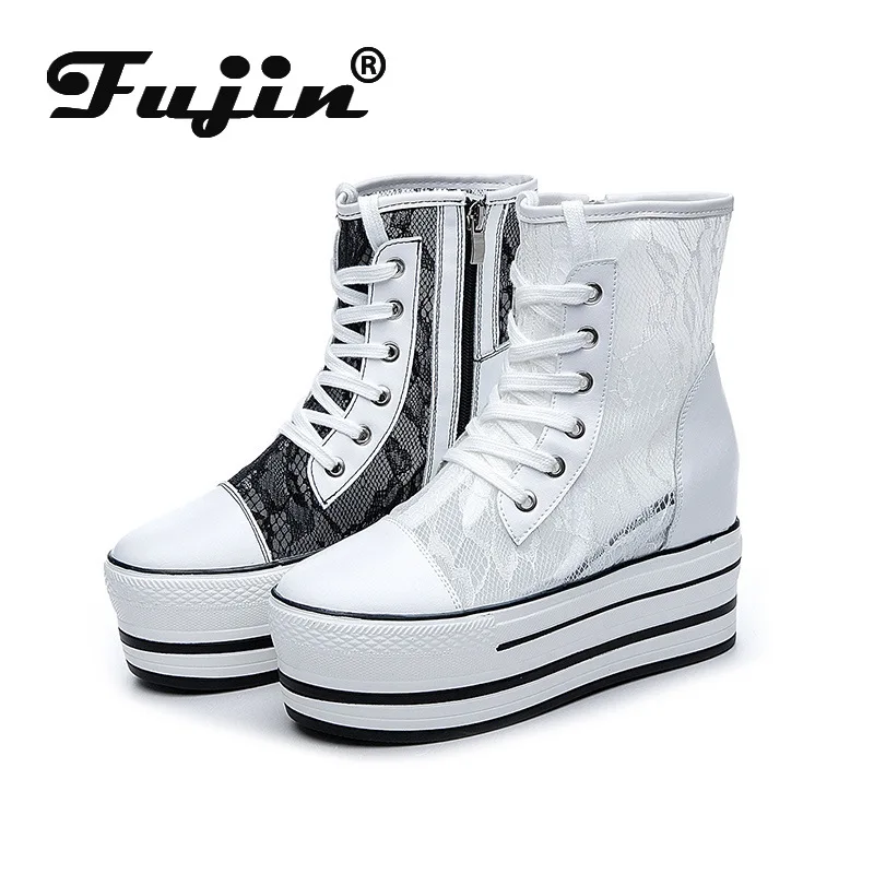 Fujin/ботинки на плоской подошве Женская летняя обувь белого цвета с высоким берцем