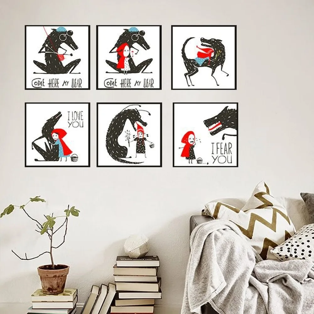 Красная Шапочка для верховой езды и большой волк холст картина Гримм сказки