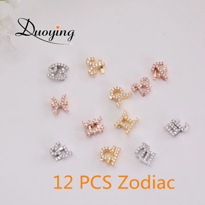 Duoying DIY Slider Charms Bangles Custom 12pcs Zodiac Birthstone Bangle Zirconia Charm Custom Bangles Personalized Bangles Gift