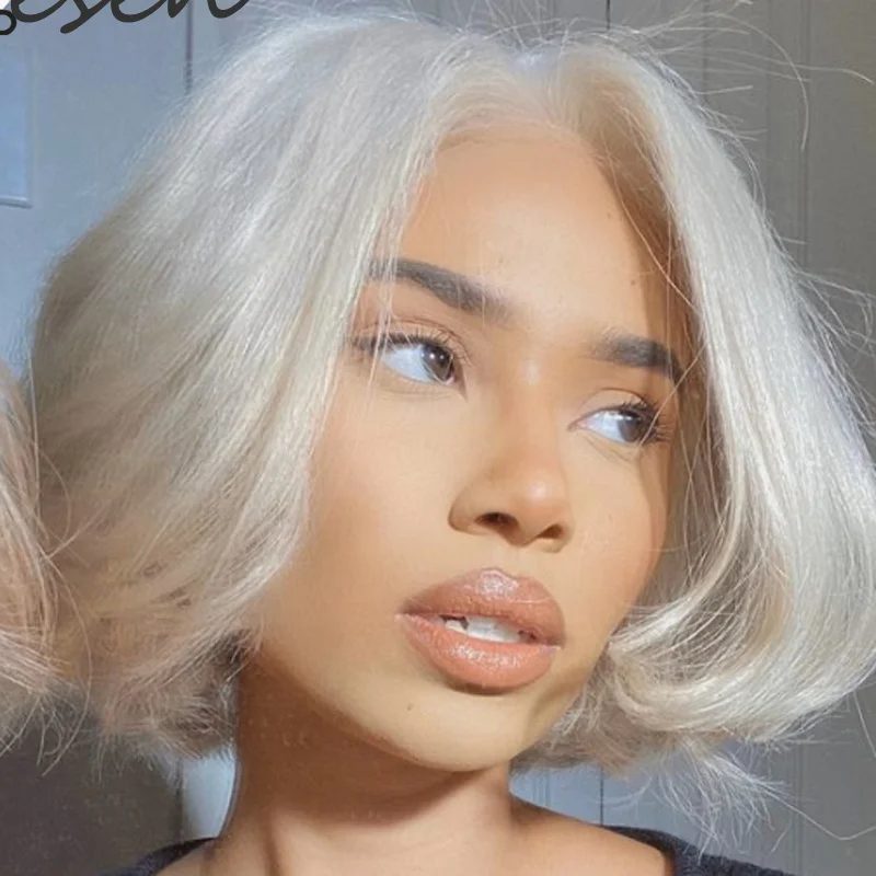 

Zesen Ombre медово-серый цвет короткий Боб Кружева передние парики безклеевые натуральные волны синтетические термостойкие волосы парик с ребе...