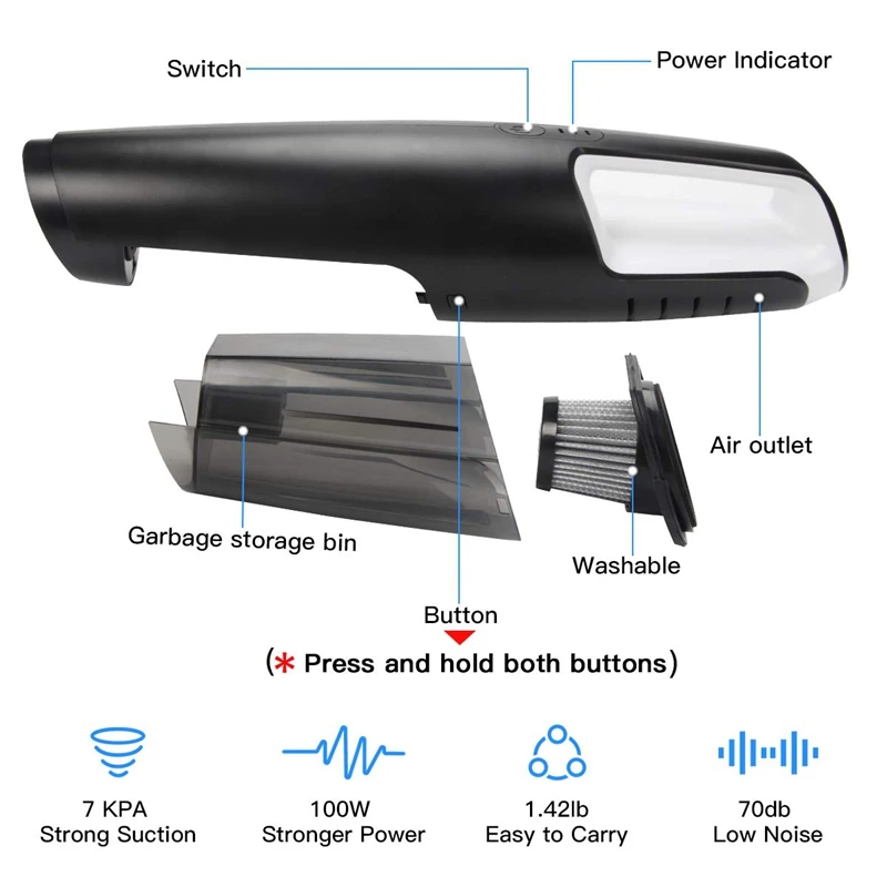 Ручной беспроводной пылесос перезаряжаемый ручной 7 кПа автомобильный легкий