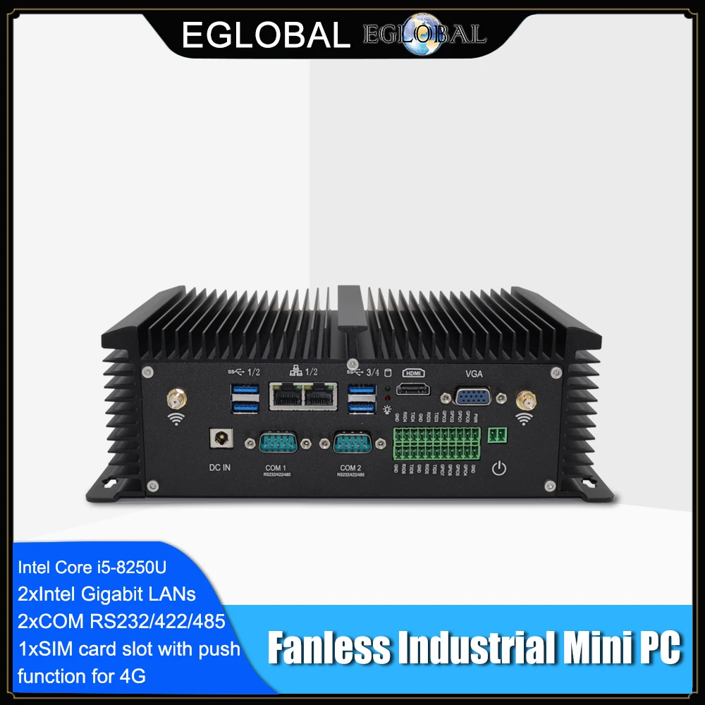 Экспертный промышленный мини ПК без вентилятора i5 8250U i7 7500U 2 * DDR4 Lans настольный