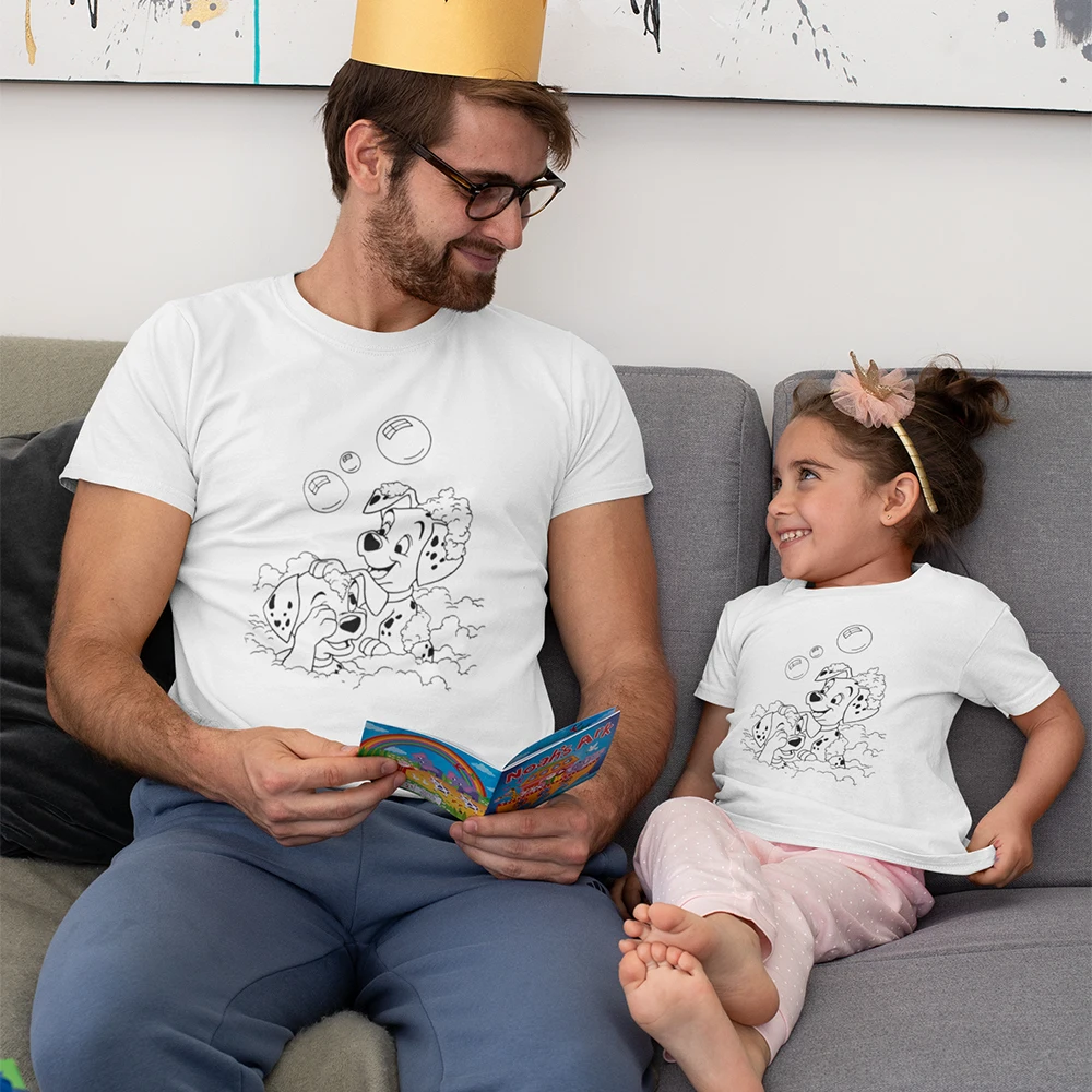 

101 Dalmatians Printed Twins Clothes Summer Tee shirt Boys Girls Tops Casual and Comfortable Children's T-shirts Family Look